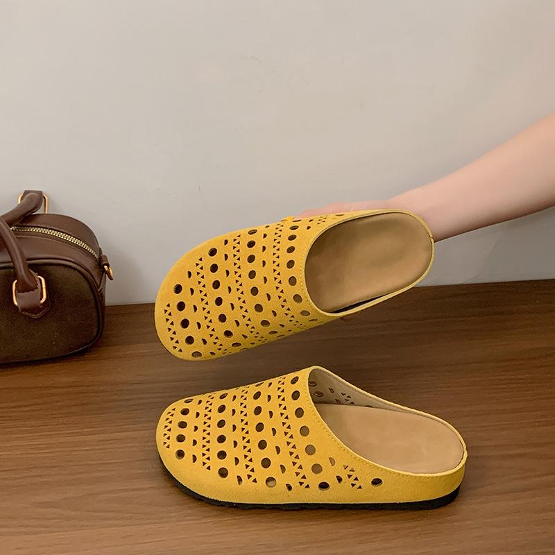 

Версия из коровьей кожи! Биркенштоки на толстой подошве для женской весны и лета, новые Mori ретро Мюли с одним ремешком, с закрытым носком и полушлепанцы 40 жёлтый