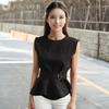 Sleeveless Peplum Round Waist Ruffled Solid Black [J-Scott] Women's Blouse, Neck, Belt, Hem, JS151-BK-XL