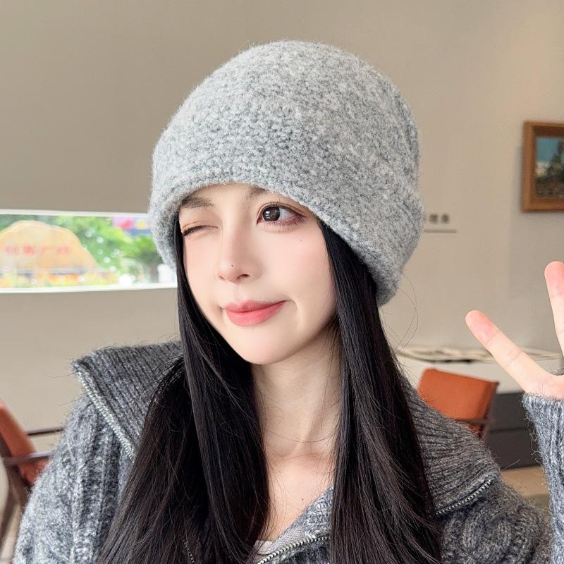 Korean Style Ear Flap Wool Knit Beanie for Women - Warm Autumn/Winter Hat for Large Heads