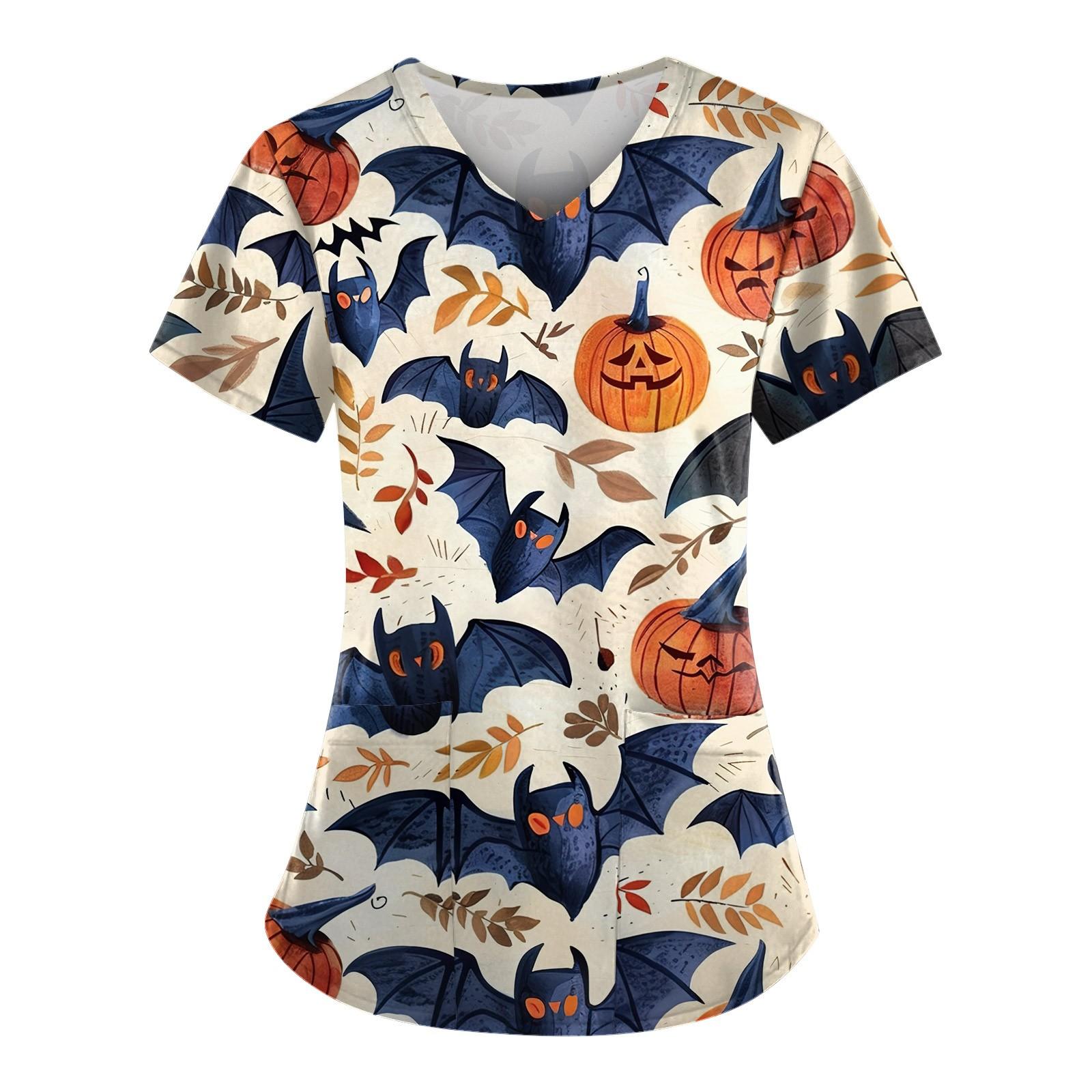 

Женский V-образный вырез, модный повседневный топ с принтом на Хэллоуин, топ Dry-nurse S темно-синий