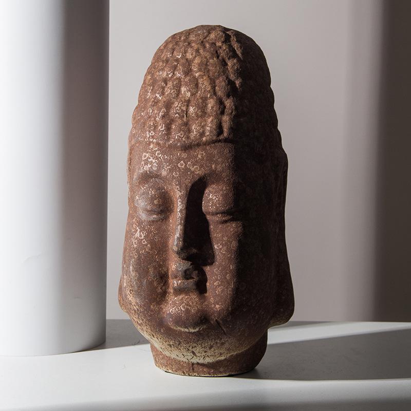 Le Meng Wabi-sabi Style Japanese Buddha Head Ceramic Ornament for Hotels & B&Bs