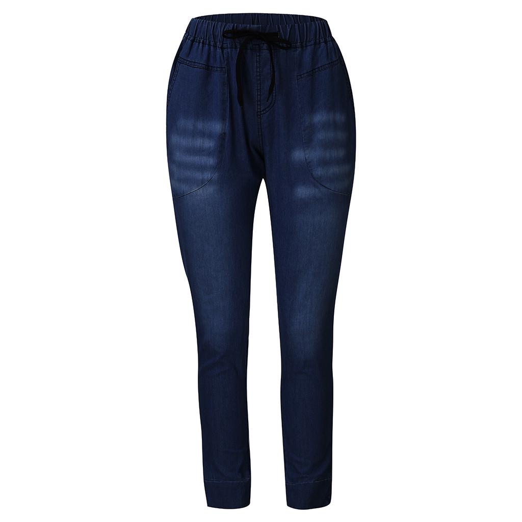 Frauen Sommer Elastische Plus Lose Denim Casual Kordelzug Plus Cropped Jeans