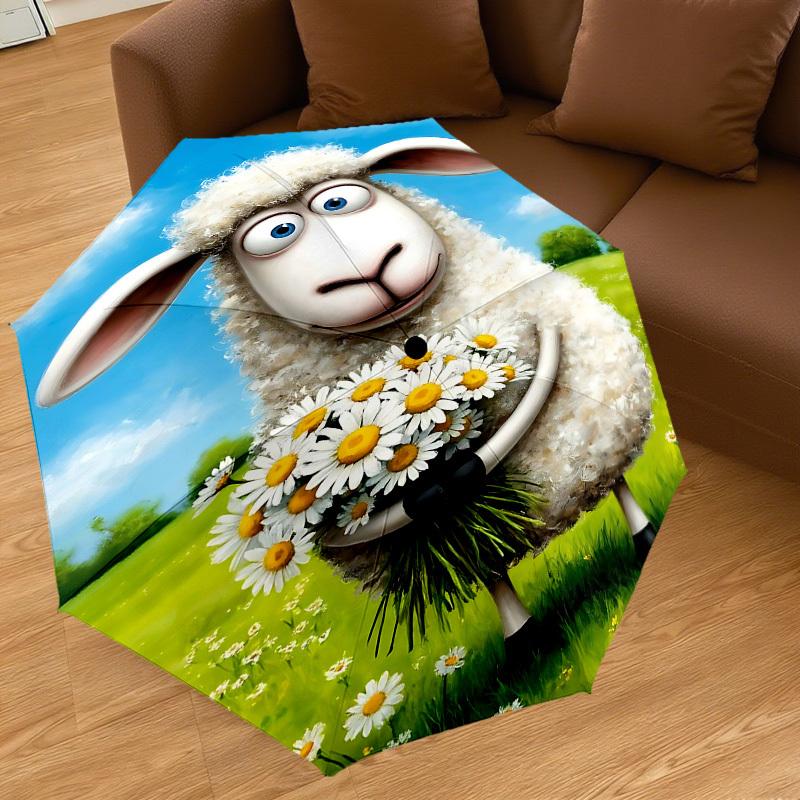 1PC Sheep Flowers Automatic Open/Close Umbrella with Windproof, 8-Rib Sturdy Canopy, Durable Ribs, Fashionable Design, Outdoor Accessory, Fun Prin, Ho