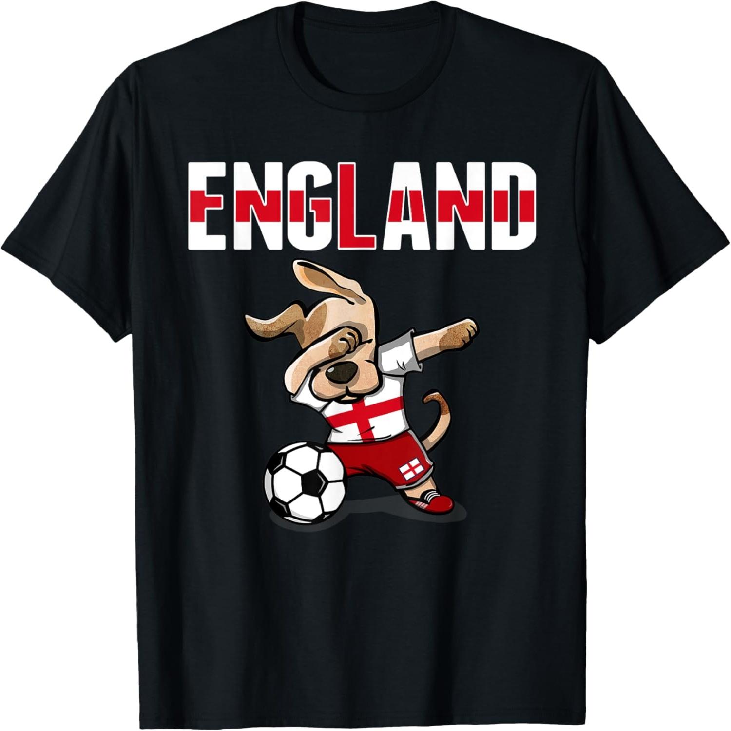 Dabbing Dog England Soccer Fans Jersey English Flag Football T-Shirt for Men Women Kids S