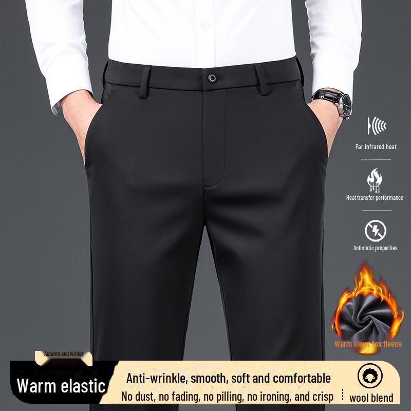 Herren Business Casual Hose mit schwarzem Samtfutter: Herbst-Winter Formeller Anzug Trend.