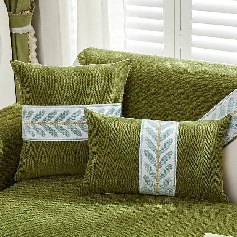Herringbone Pattern Chenille Leaf Edge Splicing Sofa Cover Non-slip Couch Cover Living Room Sofa Backrest Armrest Protector Mat