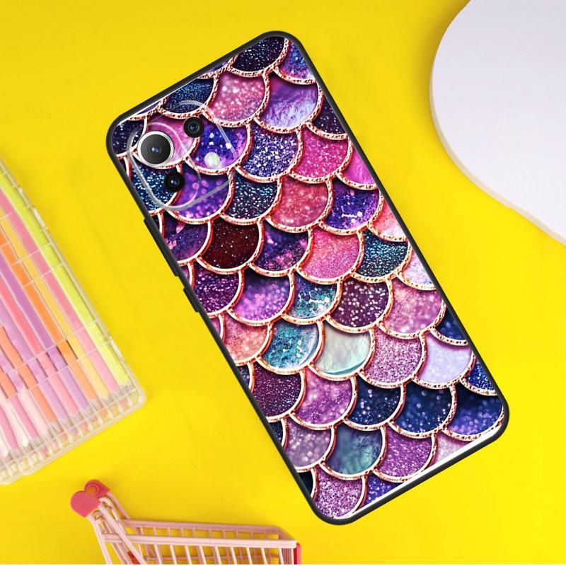 Watercolor Faux Mermaid Scales Cover For Xiaomi 14 Ultra 13 11T 12T 13T 14T Pro POCO X6 X7 Pro X3 X5 F3 F5 F6 M6 Pro Case