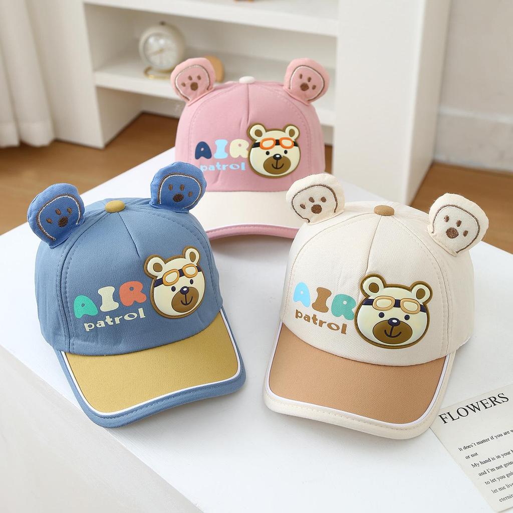 Spring/Summer Kids Baseball Cap with Cute Bear Design - Sun Protection for Boys & Girls