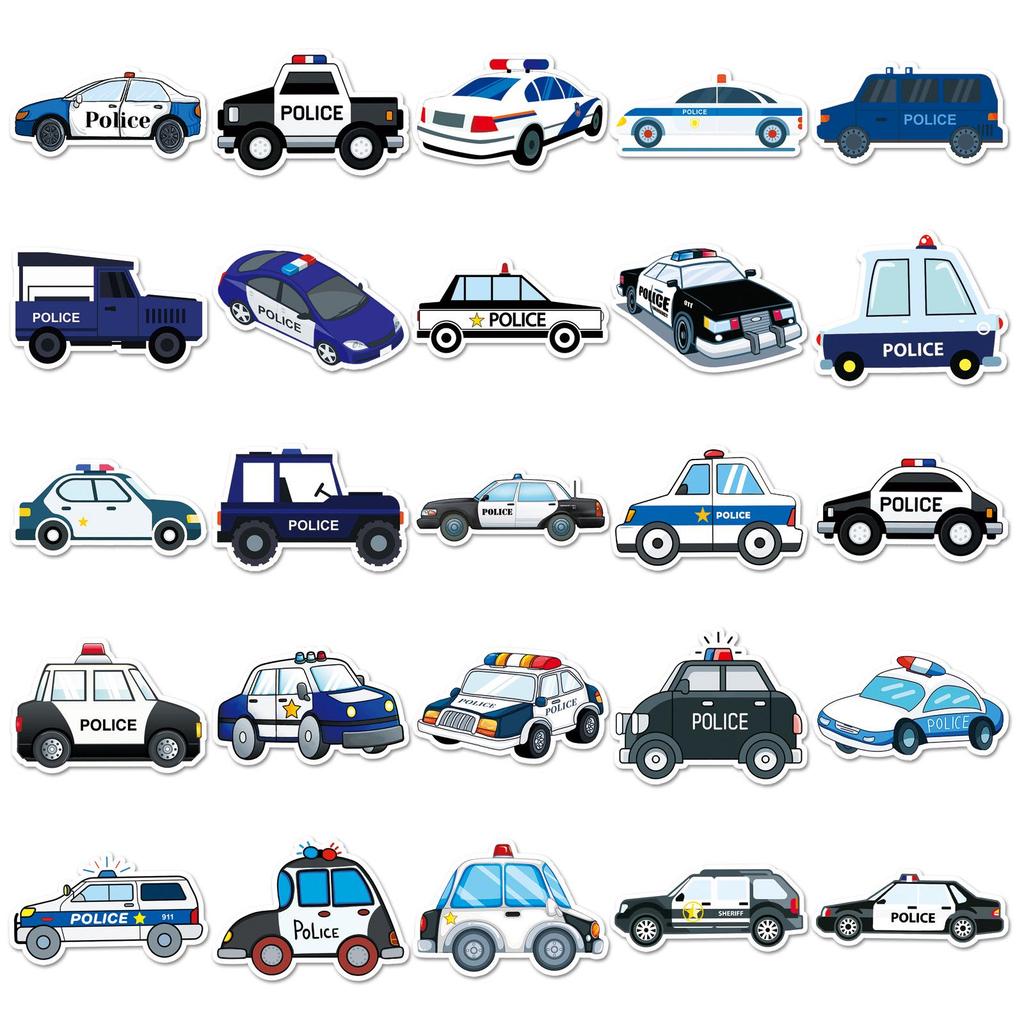 50-Pack Waterproof Cartoon Police Car Stickers for Children - Perfect for DIY, Reward, Phone Cases, and Suitcases