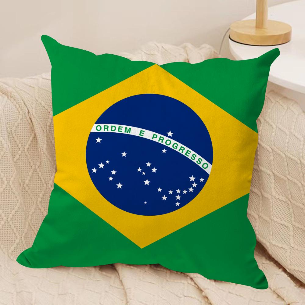 

BBrazil Flag Cushion Cover Short plush Doublesided Print Square Throw Pillow Covers Sofa Home Cushion Decor 30x30cm