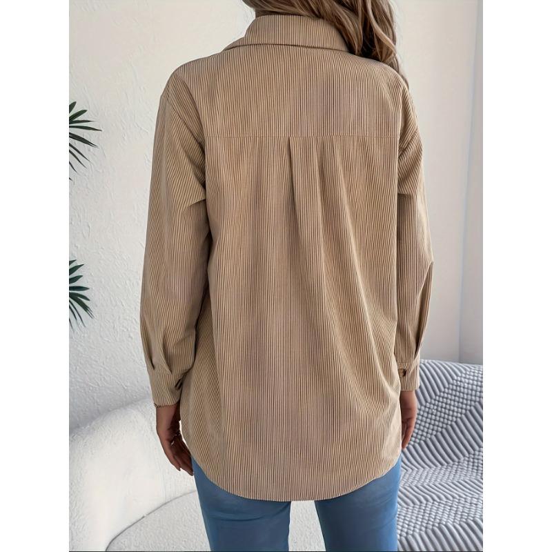 Women's Elegant Non-Stretchy Corduroy blouse - Formal Everyday Chic Shirt in, Button-Front Placket, All-Season Women's Clothing, Casual Outfits