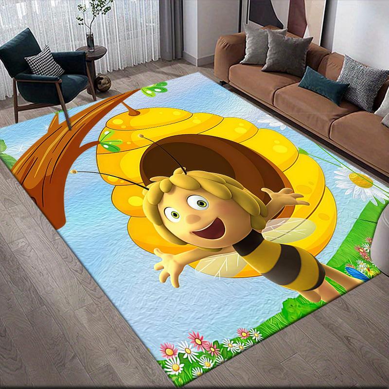 Maya the Bee Flannel Pattern Square Carpet,Area Rug,Carpet Rug for Living Room Bedroom Sofa Playroom Decor,Non-slip Floor Mat