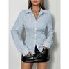 Damen Einfaches Gestreiftes Button-Down Slim Fit Langarmhemd Arbeitsweg Button-Kragen Hemd Streetwear Herbst/Winter