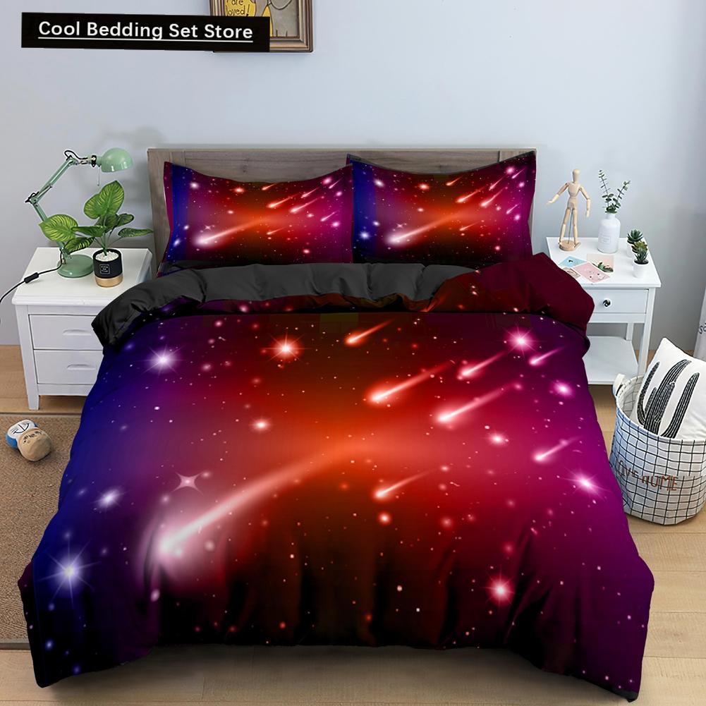 Starry Sky King Queen Duvet Cover Colorful Galaxy Bedding Set Outer Space 2/3pcs Quilt Cover Glitter Polyester Comforter Cover