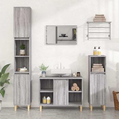 vidaXL Waschbeckenunterschrank Grau Sonoma 80x33x60 Cm Holzwerkstoff