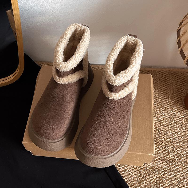 Женские зимние теплые плюшевые сапоги на толстой подошве с меховой подкладкой, нескользящие, износостойкие, повседневные спортивные хлопковые сапоги