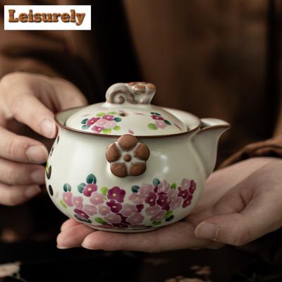Teiera in Porcellana Cinese Ru Kiln da 160ml Carino Panda Fiore Manico Portatile Bollitore per Tè Antiquariato con Infusore Servizi da Tè Artigianato