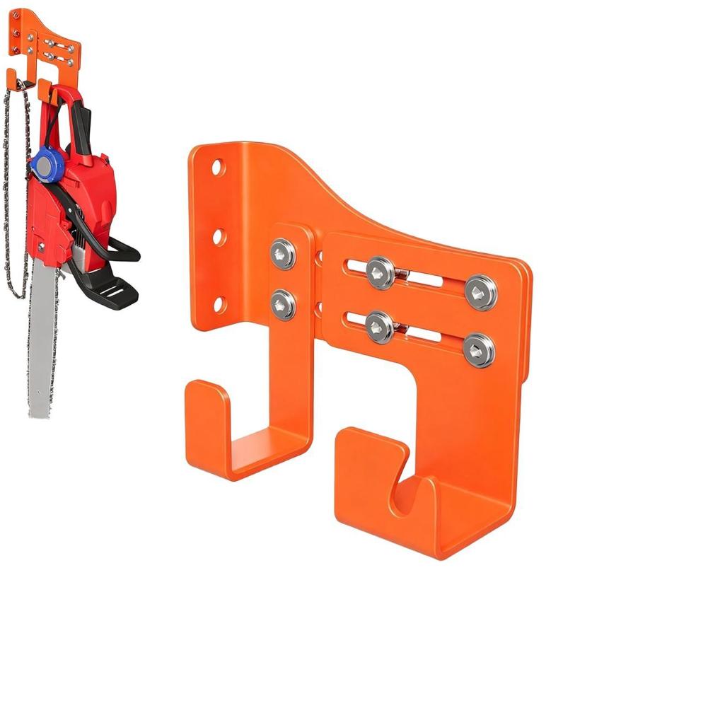 Chainsaw Holder with Heavy Duty Adjustable Wall Mount and Double Hook for Reliable and Safe Storage in Workspaces