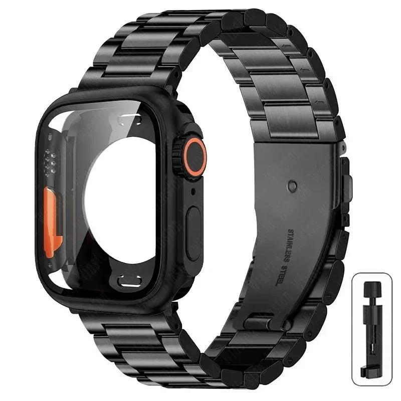 Armband i rostfritt stål + Ultrafodral för Apple Watch-band 10 42 mm 46 mm 44 mm 45 mm 41 mm 40 mm metallarmband för iwatch-serien 9 8 7 6 SE
