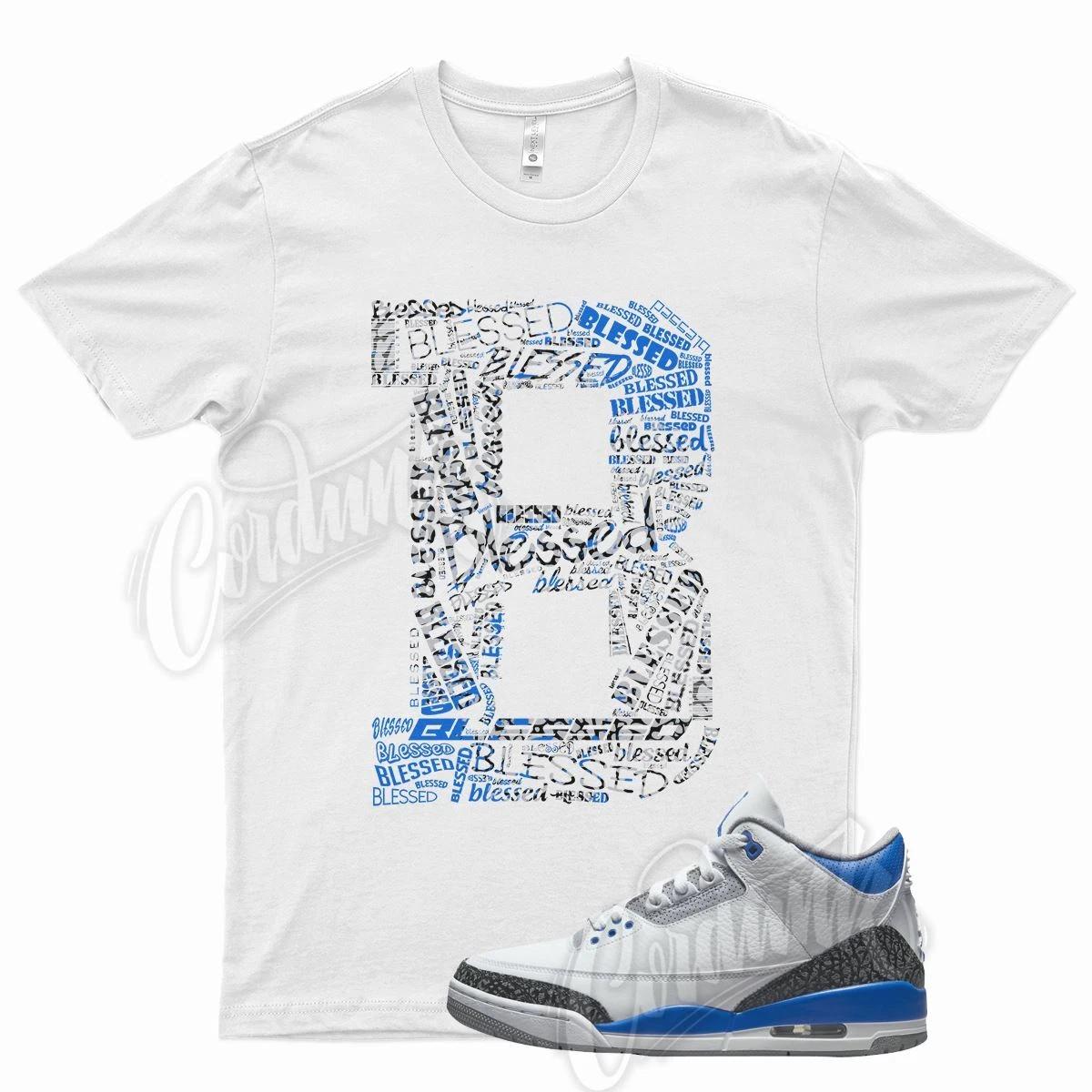 White BLESSED T Shirt for Air J1 3 Racer Blue Cement Grey S
