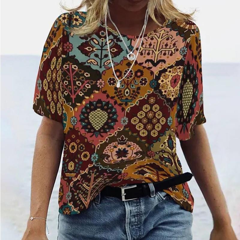 

Модная женская синяя футболка с кешью, забавная повседневная футболка с круглым вырезом и короткими рукавами, летняя женская футболка 8XL разноцветный