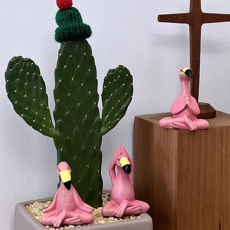 3Pcs Flamingo Decorative Figures Miniature Garden Decoration Outdoor  Whimsical Pink Flamingo Fairy Garden Lawn Statues