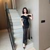 Single Shoulder Suspender Evening Dress Women's High-end Temperament Socialite Slim-fitting and Thin Age-reducing Soft Sexy Dress