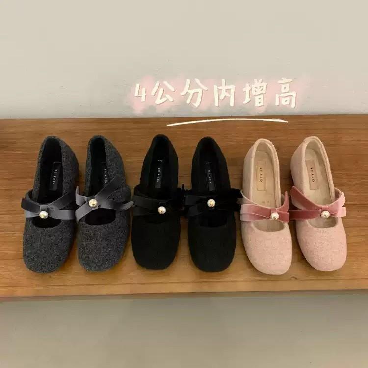

Xiaoxiangfeng fleece square head bow thousand gold feeling inner height increase single shoes French evening wind Mary Jane shoes new 39 розовый
