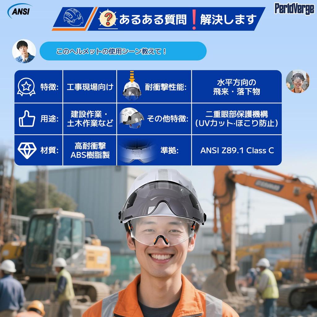 PerldVerge Construction Safety Construction Site Helmet with Clear Protective Night EN397 Compliant Helmet, Helmet, Visor, Hat, ABS, Safety,