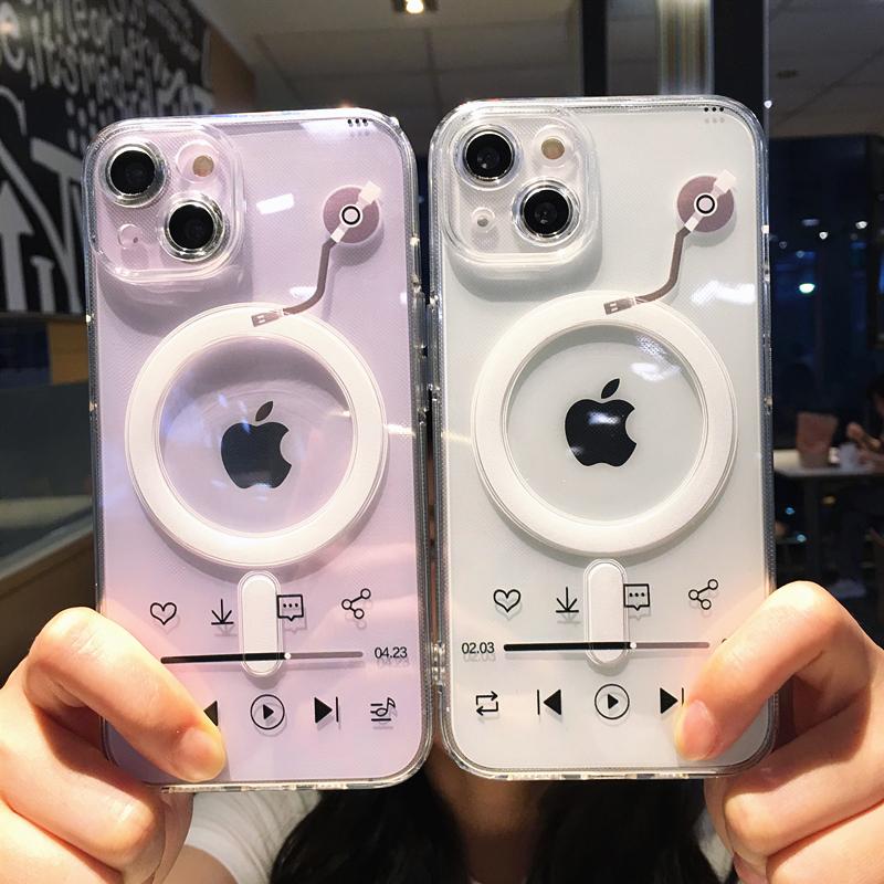 Etui na telefon z odtwarzaczem muzycznym, magnetyczne Magsafe, do bezprzewodowego ładowania, dla iPhone 16 Pro Max 15 13 12 11 14 Plus, przezroczyste, miękkie, odporne na wstrząsy