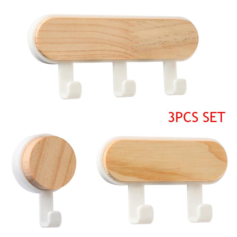 Wooden Wall-Mounted Storage Rack Self-Adhesive Key Holder Hanger Organizer Hooks