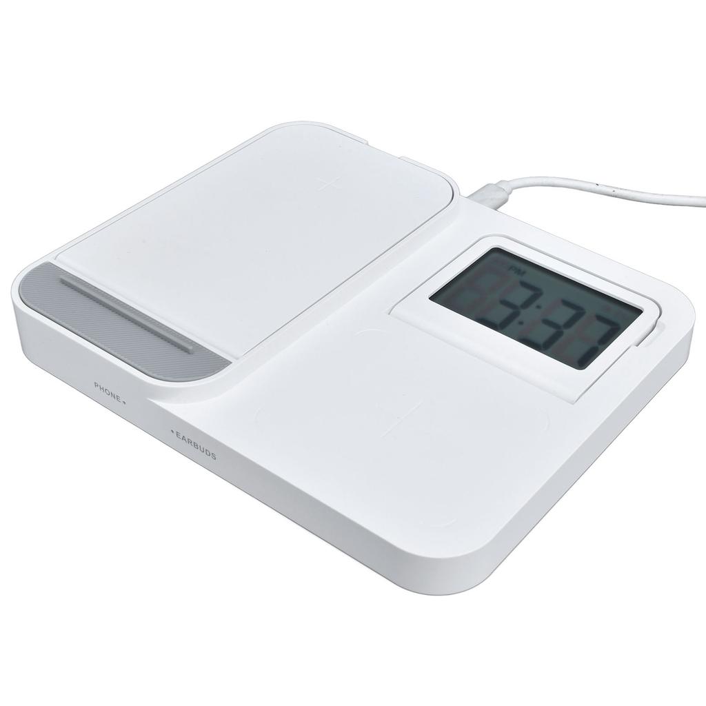 3 In 1 LCD Digital Alarm Clock with Phone Earphone Wireless Charger USB Powered for Home Office