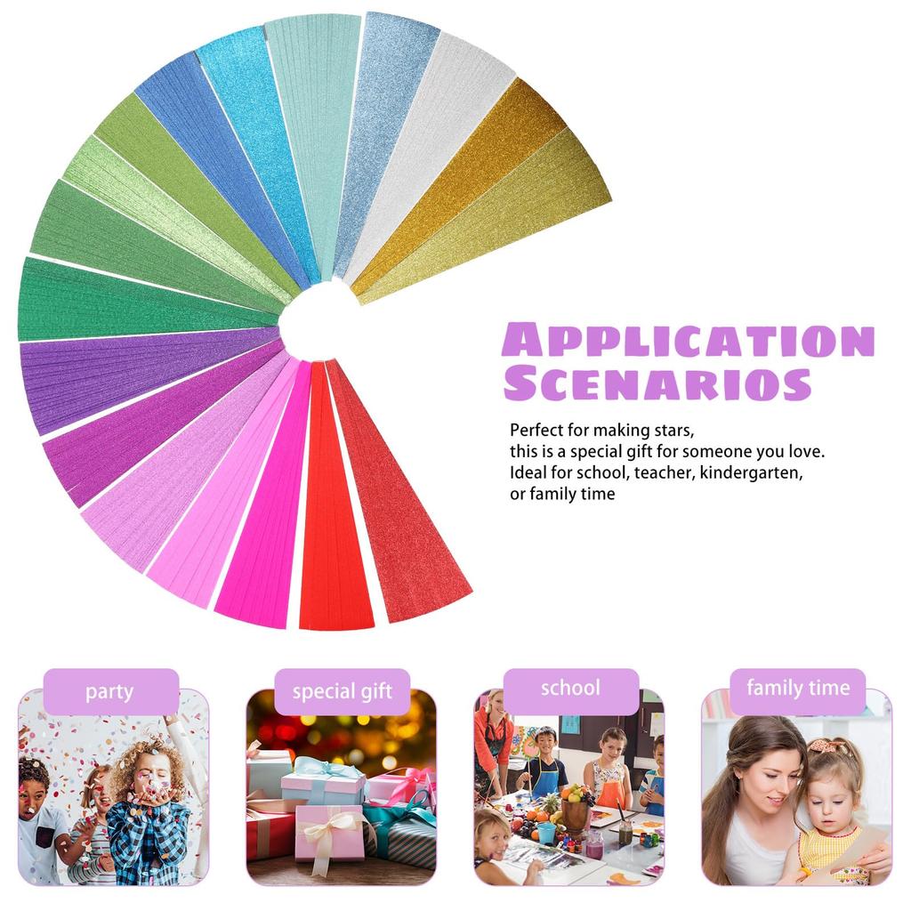 EXCEART 720 Sheets Origami Star Paper, Glitter Origami Star Sheets, Packaged DIY Paper Folding, Tanzaku, Lucky Star Decorations for Kids DIY Crafts