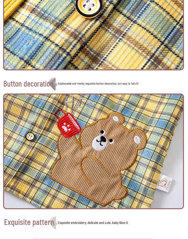 Autumn/Winter Waterproof Coveralls for Babies - Children's Crystal Velvet Stain-Resistant Plaid Bib Shirt & Outerwear