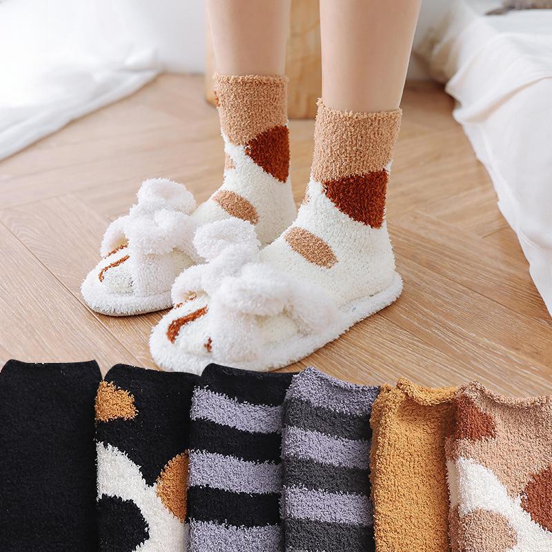 Dam Vinter Katttass Hem Plyschsockor i Korallfleece