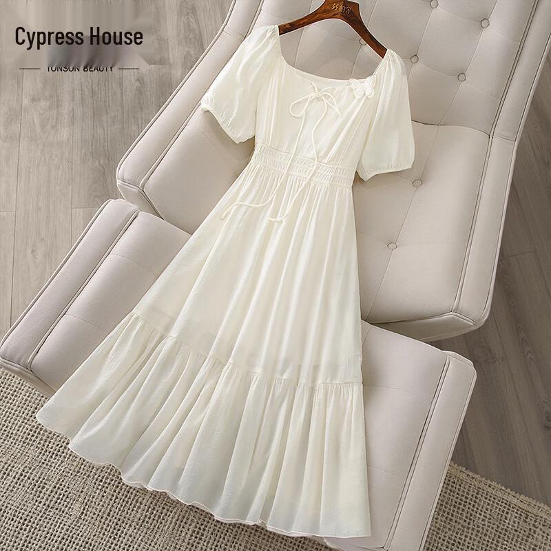 Elegant Square Neck A-Line Midi Dress M