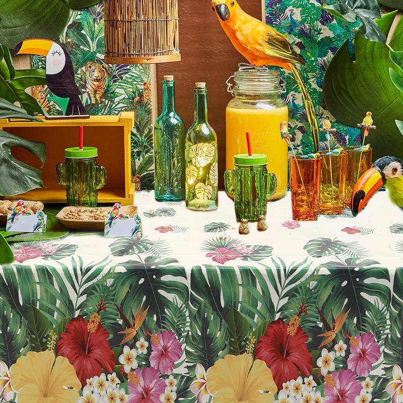 Hawaiian Luau Tablecloths Tropical Palm Leaves Table Cloth Hawaii Disposable Plastic Table Cover Birthday Summer Beach Supplies