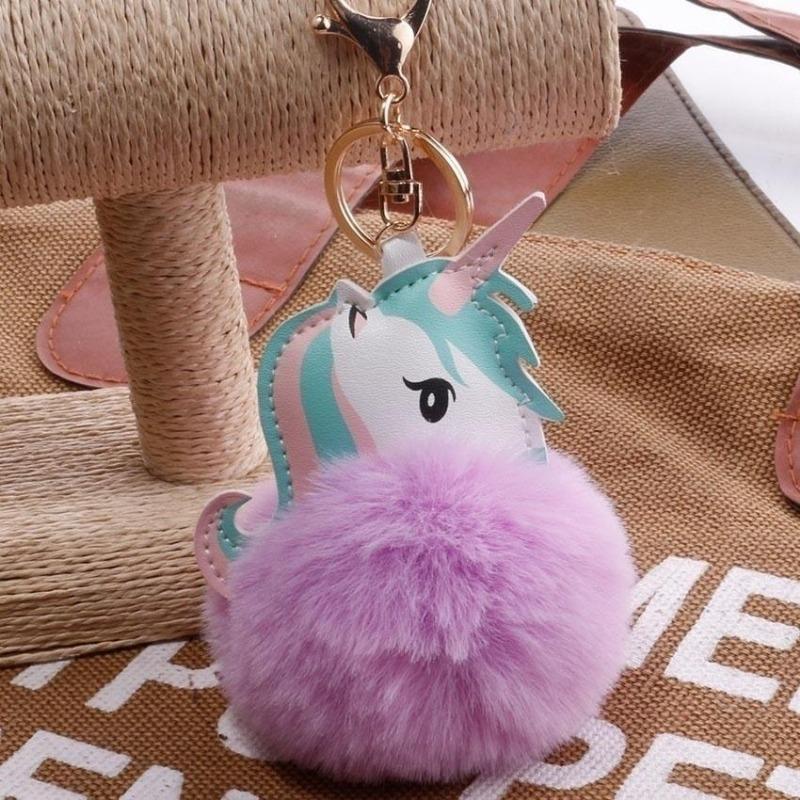 Pompom Nøkkelring Fuskepelskule Kanin Enhjørning Nøkkelring Hest Pompon Veske Bil Nøkkelring Nøkkelholder