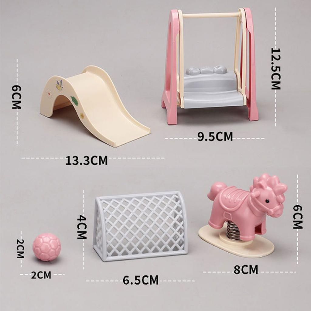 1/12 Scale Amusement Park Slide Horse Swing Play House Toy Set for Kids Dollhouse Accessories Small Simulation Play Equipment