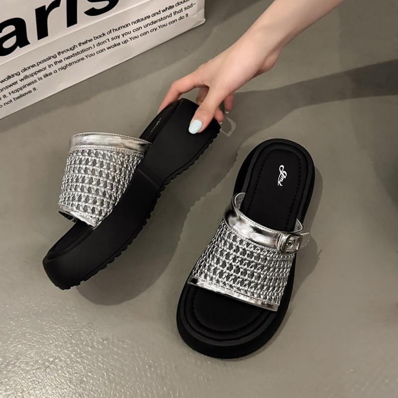 Summer Ladies Thick-soled Fashion Slippers Breathable Mesh Sponge Cake Base One Kick Women's Sandals Leisure Dress Women Shoes