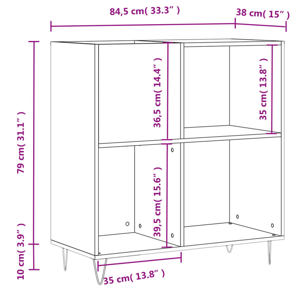 Quadratischer Organizer, Wohnzimmer-Sideboard, Eingangsschrank, Zeitschriften- und Vasenvitrine, V-förmige Füße, 84,5 x 38 x 89 cm