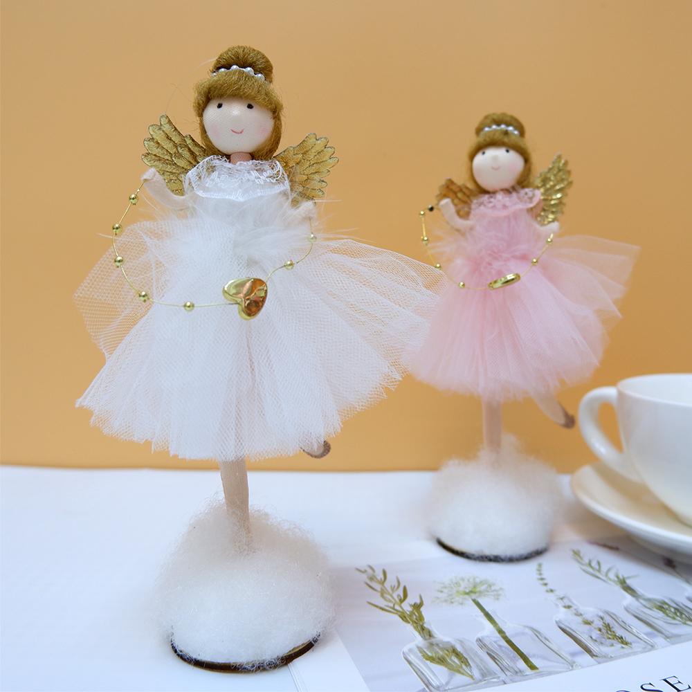 2023 Standing Pink Angel Doll Toy Wing Christmas Tree Hanging Pendant Ornaments Home Decoration Decor Xmas New Year Gift Navidad