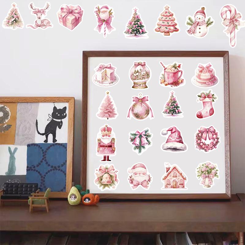 50/100PCS Pink Christmas Sticker Claus Stickers DIY Laptop Phone Harajuku Paintings Personalized Skateboard Festival Decals