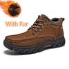 Fashion Non-Slip Men's Winter Boots Luxury Genuine Leather Warm Fur Ankle Boots Outdoor Male Motorcycle Boots Lace Up Men Casual Shoes