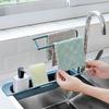 Telescopic Sink Rack Expandable Sponge Holder Soap Drainer Storage Basket with Towel Hanger Bar Adjustable Organizer for Kitchen Home Countertop