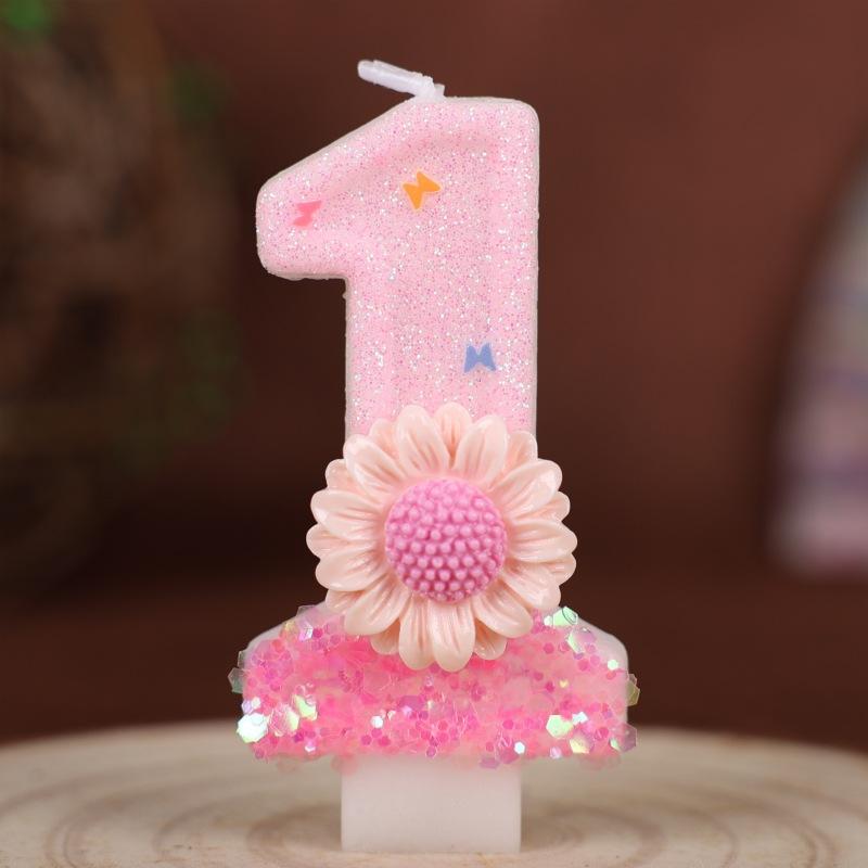 Creative Pink Flowers Birthday Numbers Candles Party Supplies Cake Decoration Sunflowers