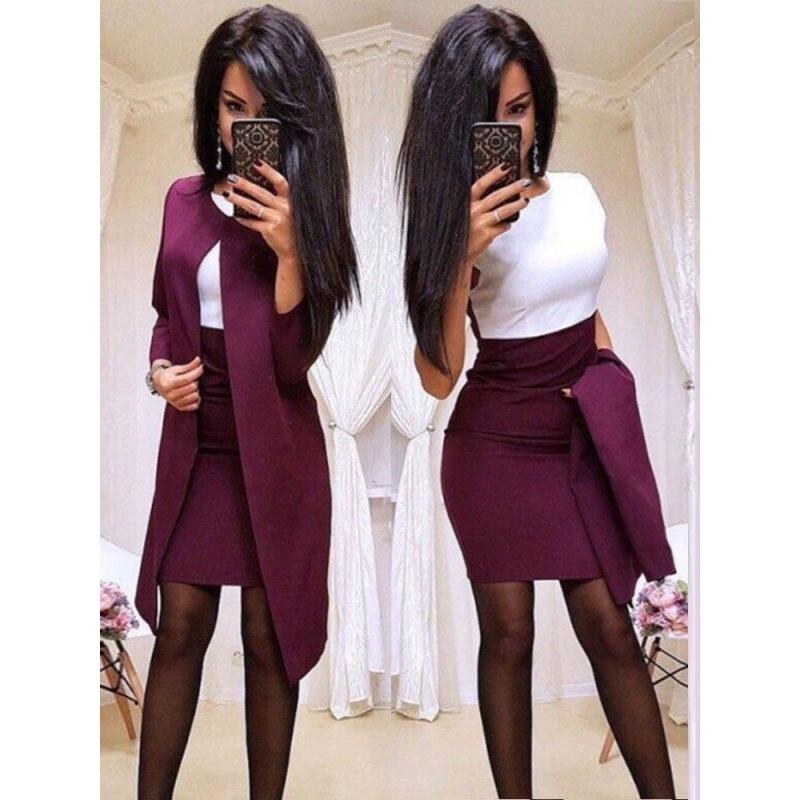 Dámská neformální souprava Business Suit velké velikosti Slim Jacket + Krátká sukně 2dílná sada