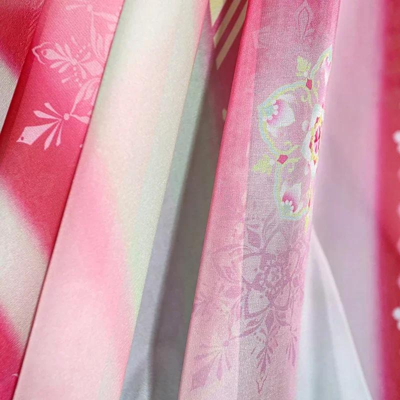 Gradient Color Chiffon Fabric Diy Rainbow Christmas Flowers Print for Hanfu Dress Skirt Shirt Sewing Cloth Sold By The Meter