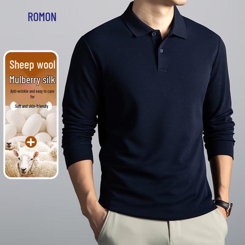 Luomeng Men s Wool Silk Blend Long-Sleeve Polo Shirt L