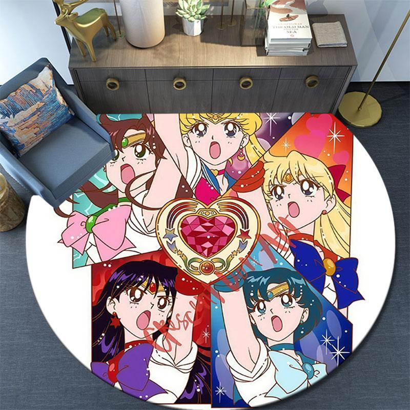 Sailor Moon,Round Area Rug,Carpet Rug for Living Room Bedroom Sofa Playroom Decor,Non-slip Floor Mat